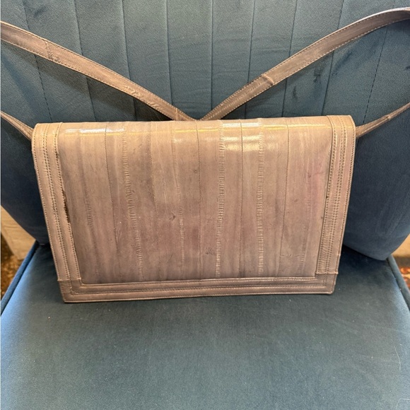 Vintage Genuine leather eel skin gray clutch - Picture 1 of 4